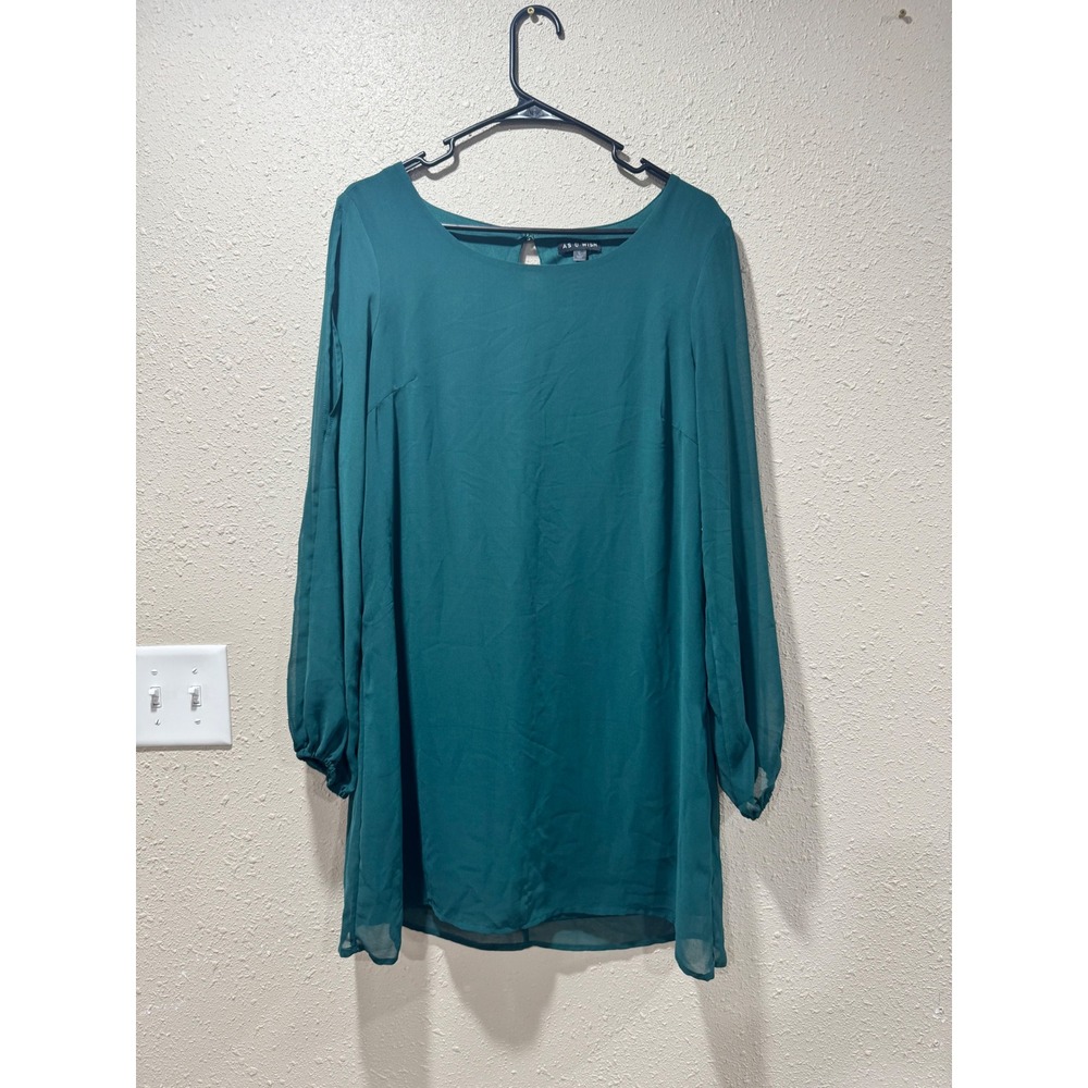 As U Wish Emerald Green Split Sleeve Chiffon Shift Dress Large Keyhole Back